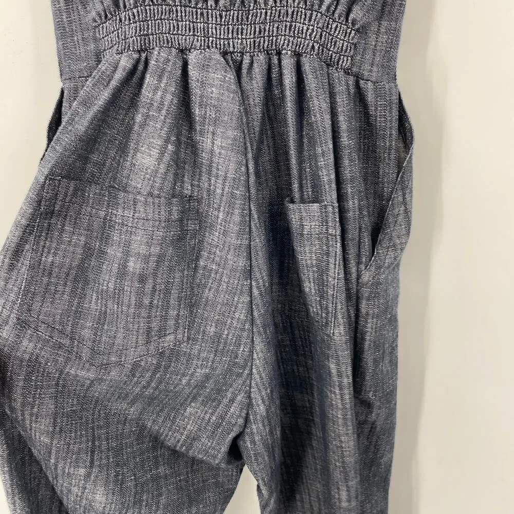 Nooworks Denim Overall Jumpsuit Wide Leg Sleeveless Chambray Dark Wash Womens XS - Picture 7 of 9